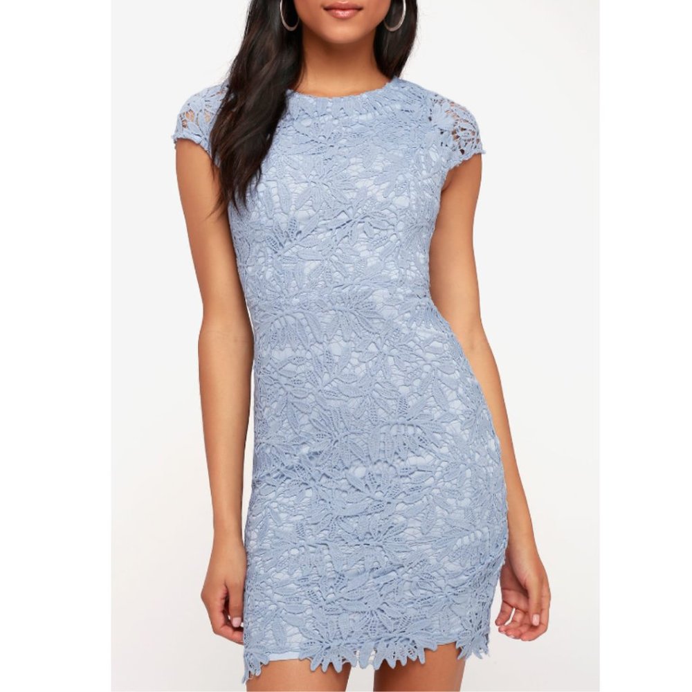 Lulus Right Sheer, Right Now Periwinkle Blue Lace Bodycon Dress